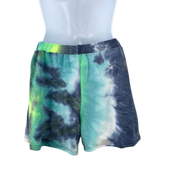 Blue Green Multicolor Tie Dye Summer Elastic Waist String Sweat Shorts Small NWT - Picture 3 of 12